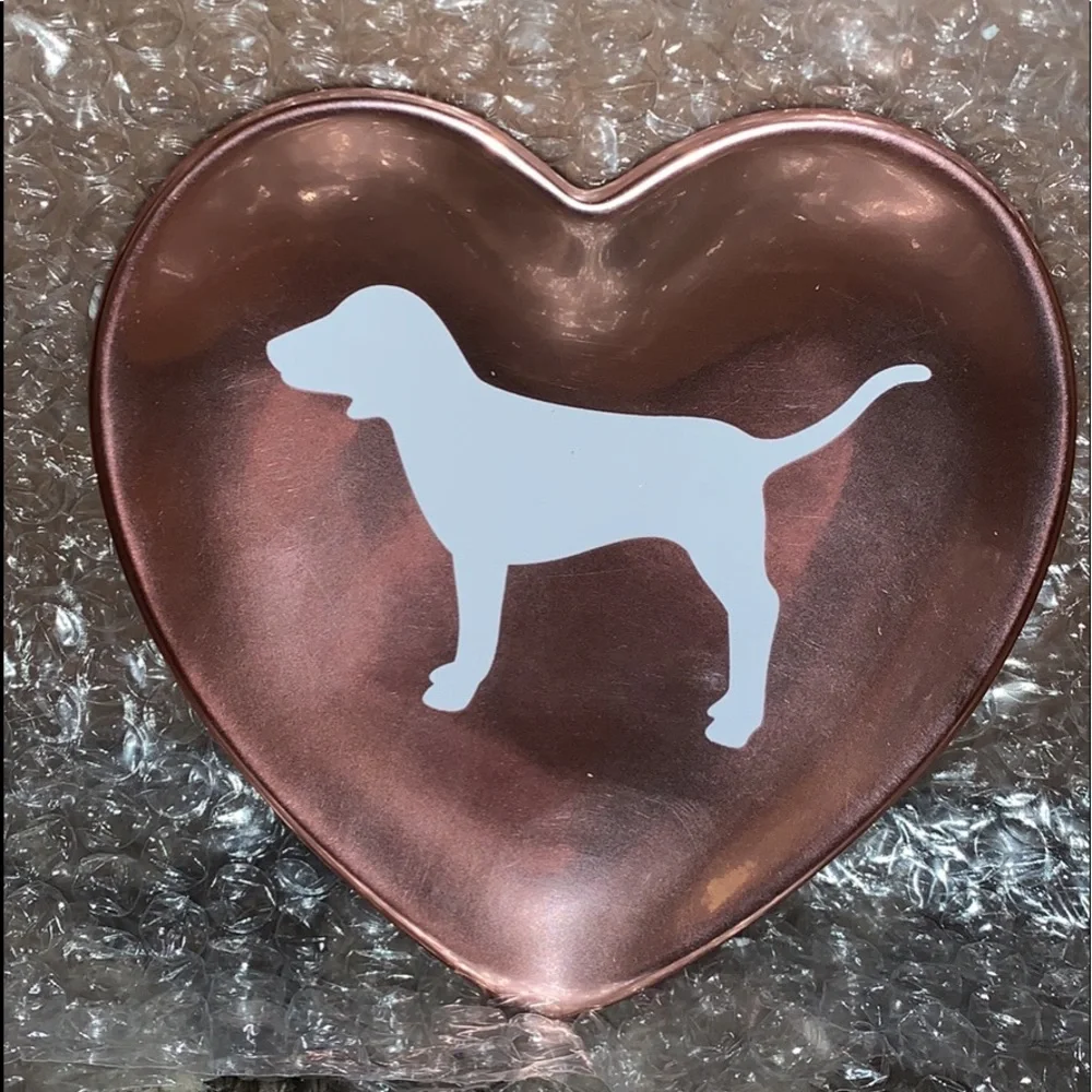 NEW VS PINK Rose Gold Heart Shaped with Dog Logo Trinket Tray Dish.